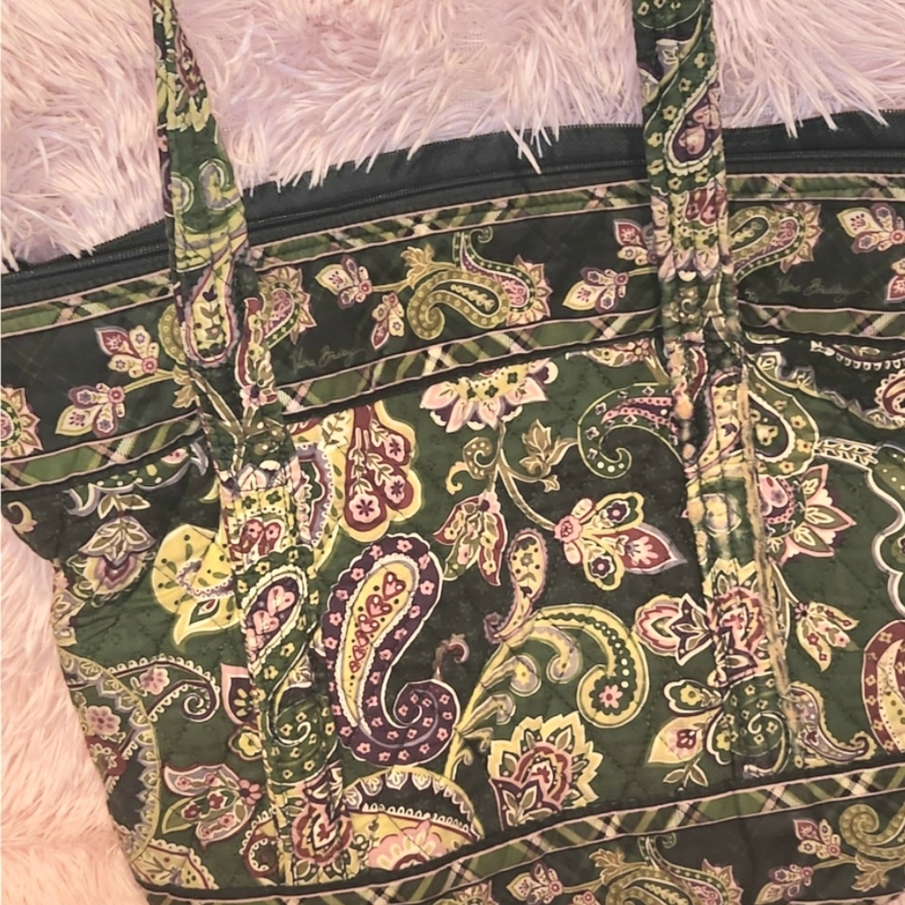 Vera Bradley Green and Pink Tote Bag with Paisley Design
